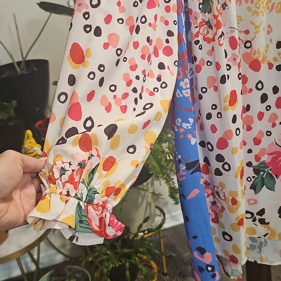 Umgee Mixed Print Crochet Ruffle Long Sleeve Dress Size Small - Picture 10 of 12